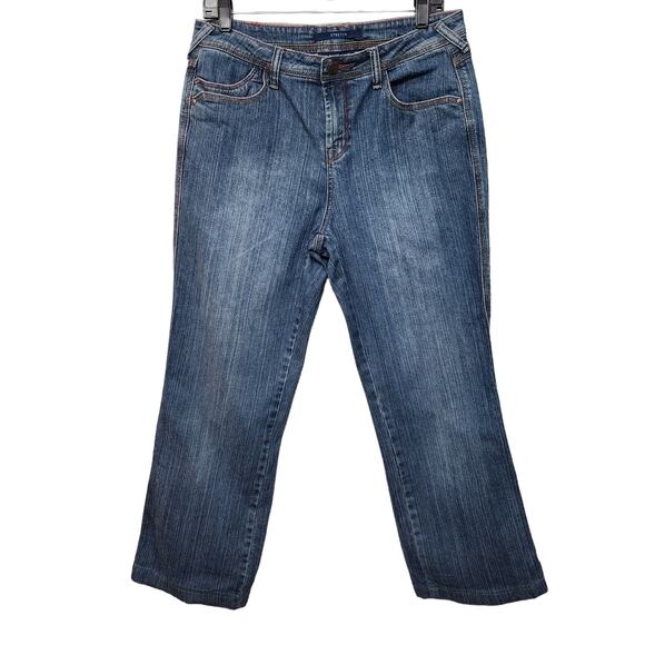 Bill Blass Streaky Denim Stretch Wide Leg Jeans, Size 8 - Picture 1 of 8